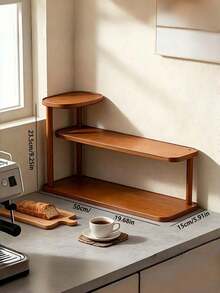 1pc Wood Vintage Brown Corner Shelf Rack Sturdy Multifunctional Open Storage Cup Holder Stand Space Saving Load Bearing For Coffee Corner Kitchen Countertop Bar Tea Room Coffee Lover Gift Apartment Essential Kitchen Organizer - Multicolor - View 10