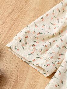 Mulvari Camisa de manga corta con botones y estampado floral francés texturizado para tallas grandes - Albaricoque - Ver 3