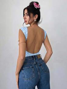 Firerie 女款優雅浪漫時尚通勤性感風波點印花連身衣，適合派對、度假、返校、浪漫約會及婚禮生日穿搭 - 淺藍色 - 查看 5