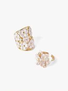 Opalesca 18K Gold Plated White Flower Exquisite Fashion Open Ring - Yellow Gold - View 17