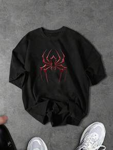 Gym Rark Men's Plus Size Spider Graphic Print Crew Neck Short Sleeve Sports T-Shirt,Halloween - Black - View 1