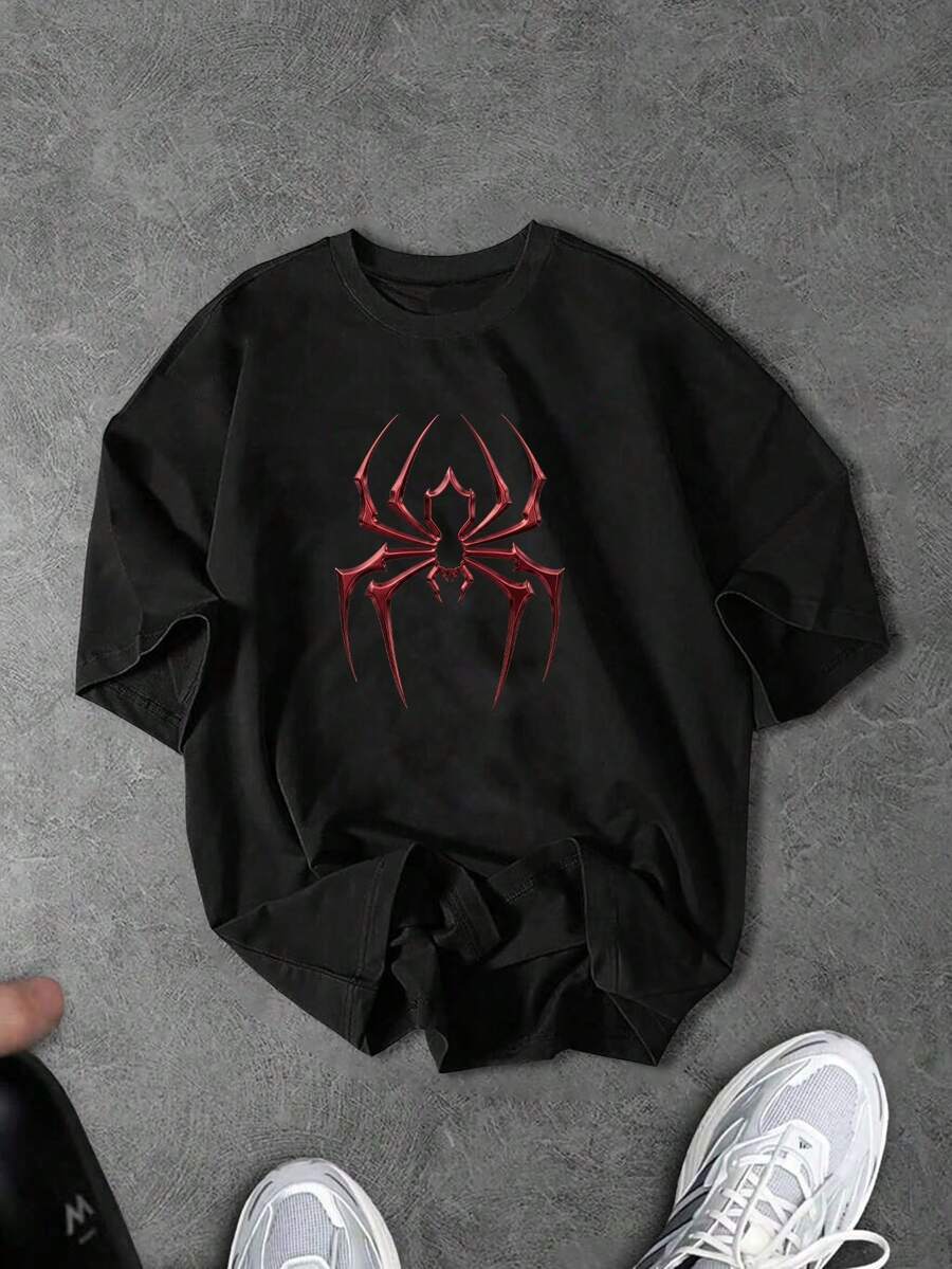 Gym Rark Men's Plus Size Spider Graphic Print Crew Neck Short Sleeve Sports T-Shirt,Halloween - Black - View 1