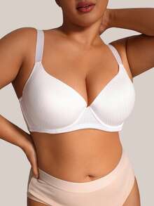 Barelissa 1pc Plus Size Striped Fabric Underwire Bra - White - View 4