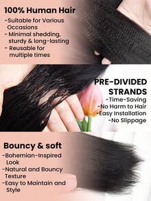 Boho Braids 轻盈雅基预分离真人钩编发，采用 Remy 真人发丝，雅基直发羽毛钩编真人发，50克/150克/250克，无缝隐形真人发接发，适合发量较少的女性，预环钩编真人发接发 - Natural Black - 查看 7