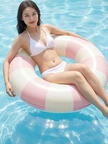 One Adult Double Backrest Floating Bed Float Board Swimming Ring, Life Buoy (Handle Color Random), Newly Designed Pink Inflatable Swimming Ring With Handle, White And Pink Inflatable Rings In Summer. - Multicolor - View 5