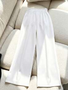 Elenzga Spring Autumn Winter Daily Commute Elegant Metal Buckle High Waist Twisted Knot Apricot Wide Leg Pants Elegant Romantic Exquisite Women's Long Pants - Apricot - View 2