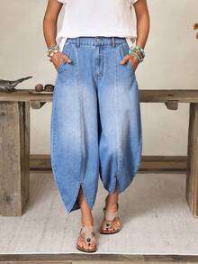 EMERY ROSE Women's Pocket Tapered Casual Loose Fit Jeans - Blue - View 10
