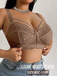 DesireSculpt Plus Size Lace Wireless Bra, 1pc - Coffee Brown - View 4