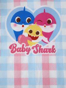 BABY SHARK X SHEIN Young Girl Round Neck Plaid Letter Cartoon Pattern Casual Daily Dress - Pink - View 5