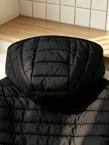SHEIN Jaket Kasual Minimalis Serbaguna Mudah Dipakai untuk Remaja Perempuan, Berkerudung, Cocok untuk Musim Gugur/Dingin, Sesuai untuk Jalan-jalan dan Berpergian, Gaya Serbaguna - Hitam - View 7