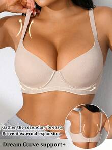 NudeFit 1 pieza Sujetador con aros y push-up de unicolor y simple para uso diario de mujer - Albaricoque - Ver 10