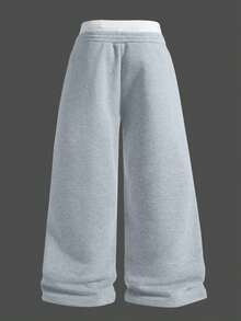 Manfinity Roghcode Men's Letter Print Colorblock Drawstring Waist Casual Daily Wide Leg Sweatpants - Light Grey - View 2