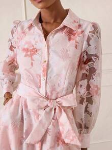 Lilora Women's Long Jacquard Shirt Dress, High-End Fashion Versatile Elegant, Suitable For Commuting, Daily Casual, Outing, Party, Summer, Blush Pink - Pink - View 9