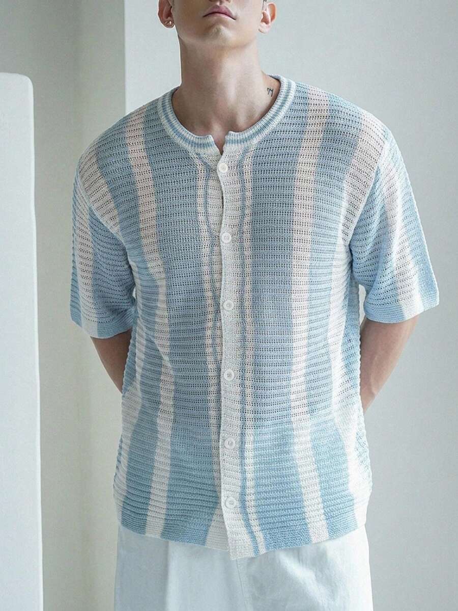 DAZY Men's Colorblock Summer Knit Top - Blue - View 1