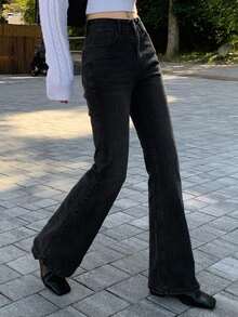 DAZY Women's High Waist Pocket Flare Casual Versatile Jeans - Black - View 7