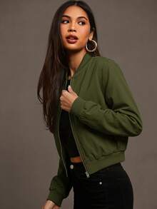 Siren Gaze Chaqueta Bomber Cortavientos con Cremallera para Otoño/Invierno - Verde militar - Ver 8