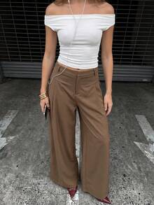 Avantive Women's Solid Color Pleated Wide Leg Loose Casual Long Pants - Cocoa - View 8