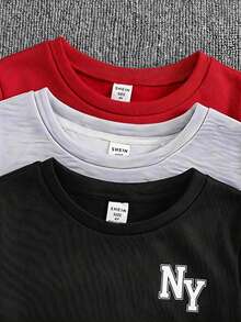 SHEIN 兒童小男孩字母印花圓領運動衫與運動長褲休閒套裝 - 彩色 - 查看 3