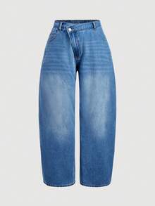 Sweetra Celana Jeans Wanita Ukuran Besar Modis, Kasual, Serbaguna, dengan Potongan Melengkung - Medium Wash - View 1