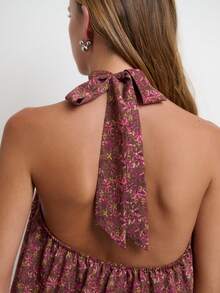 Nöista Floral Mandarin Collar Top With A-Line Fit For Summer Vacation And Casual Chic Looks. - Coffee Brown - View 3
