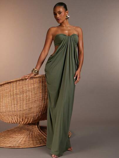 Hauture Strapless Maxi-jurk met Cut-Out en Zachte Drapering