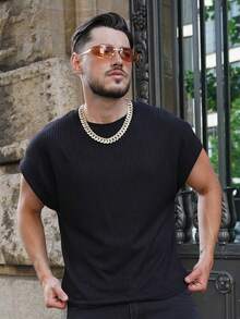 LEOGASHI LEOGASHI Men's Crew Neck Short Sleeve Casual Loose Solid Color Simple T-Shirt - Black - View 3