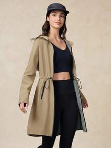 OutZeal Women Water-Resistant 3-Layer Tech Fabric Drawstring Waist Hood Long Outdoor Shell Jacket Winter Fall Camping Hiking - Khaki - View 6