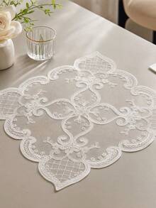 1pc Elegant High-End Lace Placemats, Embroidered Decor For Kitchen, Dining Room, Living Room, Villa, Party, Wedding, Outdoor, Available In Rectangle, Diamond, Square Shapes - White - View 3