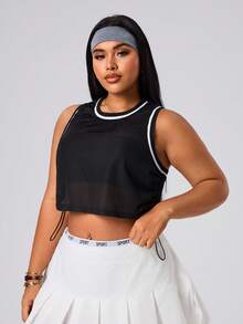 Seamluxe SHEIN Sport Débardeur de sport court avec cordon de serrage latéral pour femmes grandes tailles - Noir - Voir 6