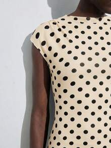 Maija Elegant Black White Polka Dot Summer Raglan Sleeve Dress For Women,Vintage Tea Party Style,Suitable For Wedding Guest,Birthday,Business,Office,Party - Apricot - View 5