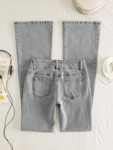 Mori Grove Mori Grove Fashionable Light Gothic Style Washed Slim Fit Flare Jeans - Light Grey - View 2