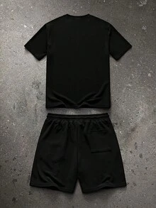 NEON BLANC 男士純色針織短袖T恤與短褲兩件套 - 黑色 - 查看 4