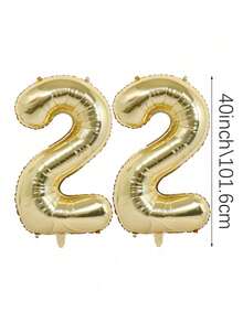MINKOJA 2pcs 40 Inch (Approx 101.6 Cm) Platinum Giant Number Helium Foil Balloons, Large Digit Balloons For Birthday Party, Graduation, Anniversary, Party Decor - gold - View 17