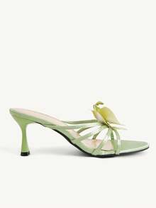 CUCCOO CHICEST Women's Shoes Spring And Summer New Round Toe Light Green Ding Gentle And Elegant Phalaenopsis Decorative Sandals Stiletto With Sandals - Light green - View 3