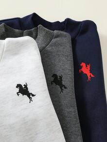 SHEIN 3pcs/Set Kids Young Boy Autumn Winter Cute Casual Versatile Knitted Long Sleeve Grey & Blue Sweatshirt All-Match Sweatshirt Multi-Pack - Multicolor - View 5