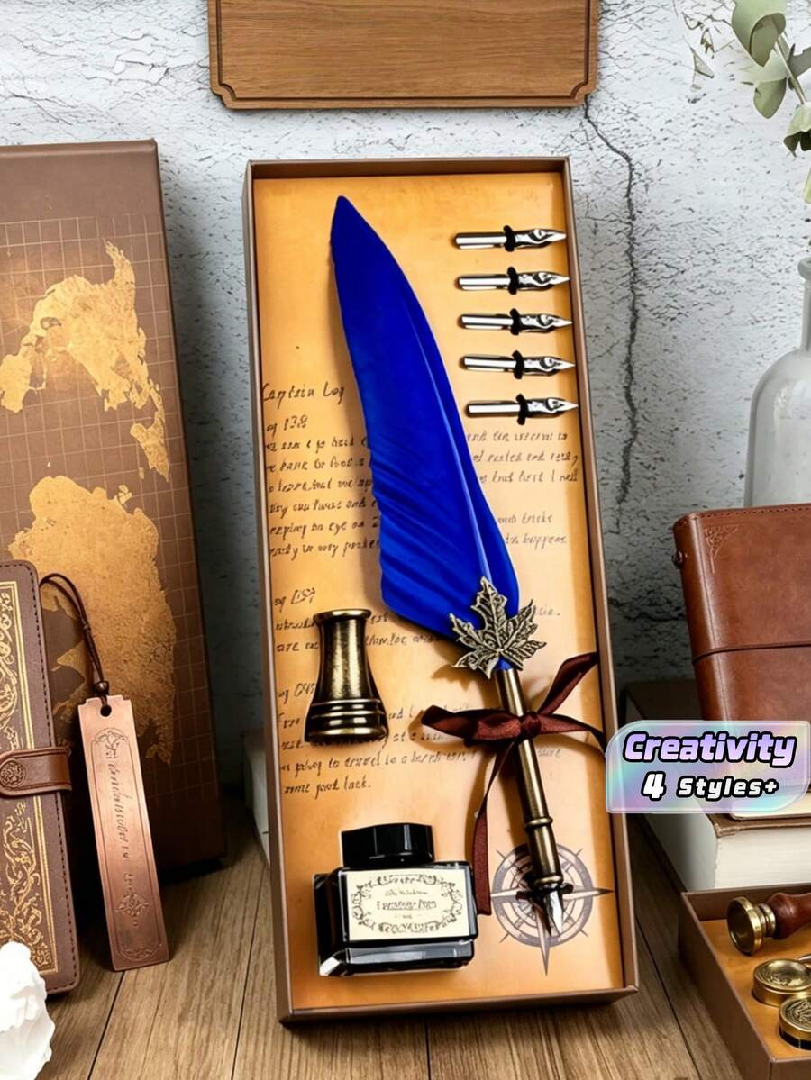 1 Set Jubaboz Calligraphy Brush Pen With Stamp And Sealing Wax, Feather Pen, Ink, - multicolor - View 1