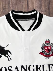 青少年男孩美式學院風立領 Polo 衫 - 白色 - 查看 3