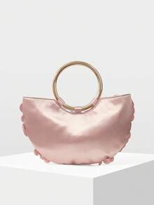 MOTF Bolso de mano de mujer con lentejuelas rosas, asa redonda, bolso semi-redondo exquisito, brillante y sencillo, adecuado para citas y fiestas, vacaciones de verano, viajes, , playa, bohemio, a juego - Rosa Pálido - Ver 4