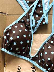 Swim SXY Polka Dot Print Back Cross Tie Fashion Sexy Swimsuit Set, Suitable For Beach Vacation Wear - Multicolor - View 6