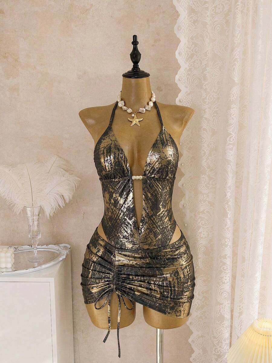 Mistrie Bonvoyette 新款女款優雅性感 Y2K 復古前衛奢華緊身連身泳衣 - 黑色 - 查看 1