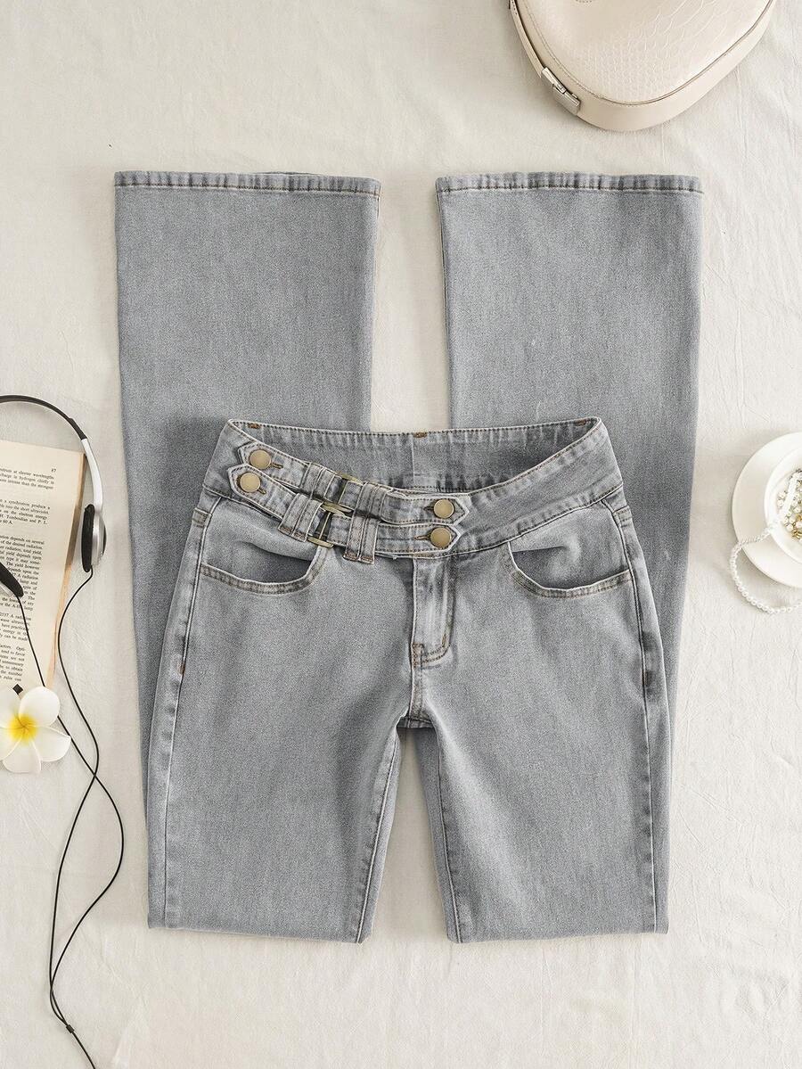 Mori Grove Mori Grove Fashionable Light Gothic Style Washed Slim Fit Flare Jeans - Light Grey - View 1