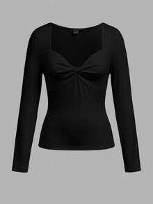 SHEIN EZwear 3件組秋季新款結飾方領女款T恤上衣，適合日常通勤、約會、派對，秋冬春夏皆宜，聖誕節、新年 - 彩色 - 查看 4