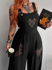 Whyspr Jumpsuit Gaya Gothic Gelap Ukuran Besar, Overall Kasual Musim Semi/Musim Panas - Hitam - View 4