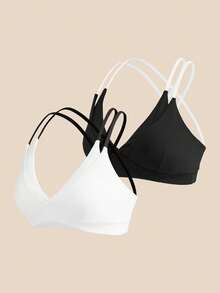 Cheerettes 女款 2 件組拼色交叉背日系健身運動內衣，柔軟彈性、透氣吸濕，可拆式內墊，對比色肩帶，適合健身房與瑜伽 - 彩色 - 查看 12