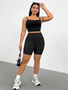 SHEIN Essnce 大尺碼女款彈性腰休閒內搭短褲 - 彩色 - 查看 8