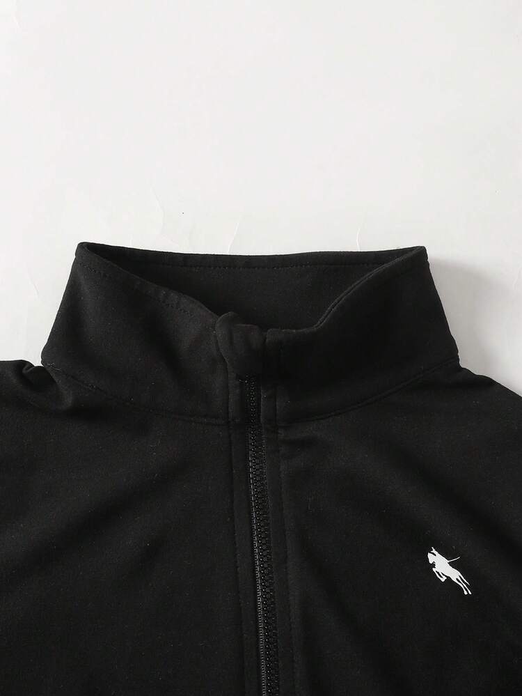 SHEIN طقم رياضي محبوك أسود 3 قطع للبنات المراهقات، ملابس كاجوال يومية، مناسب للخروجات والرياضة، طقم ملابس خارجية للخريف/الشتاء - الأسود - مشاهدة 5