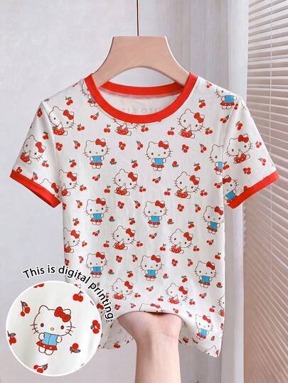 Resyla HELLO KITTY AND FRIENDS | SHEIN 女款卡通印花圓領短袖修身T恤上衣