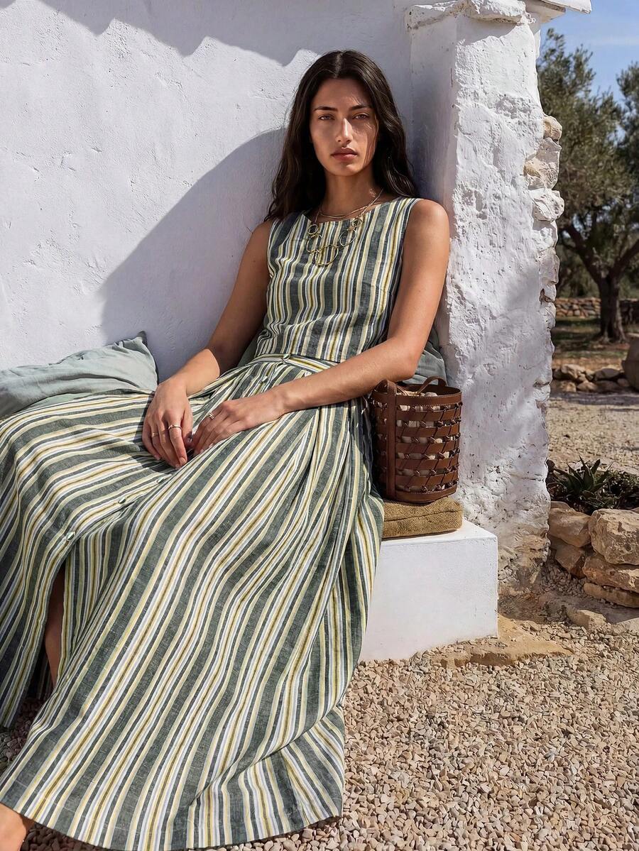 Nöista STRIPED SET ( CROP TOP AND MAXI SKIRT) - Army Green - View 1