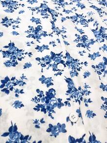 Linhara Women's Plus Size Floral Print V-Neck Casual Daily Summer Shirt - Blue - View 3