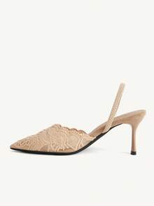 CUCCOO CHICEST New French Mesh Lace Pointed Strap Sandals, Apricot Stiletto Women's High Heels, Shoes, Fashionable And Elegant Date Party Fall Shoes - Apricot - View 5